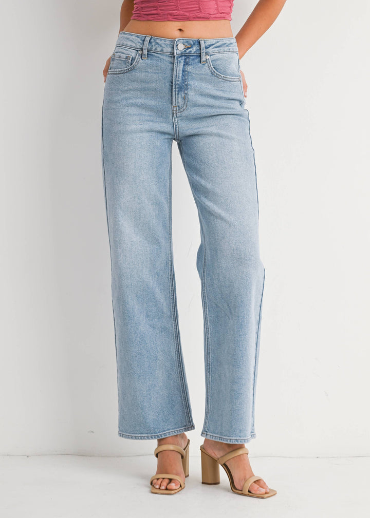 High Rise Full Length Straight Jeans