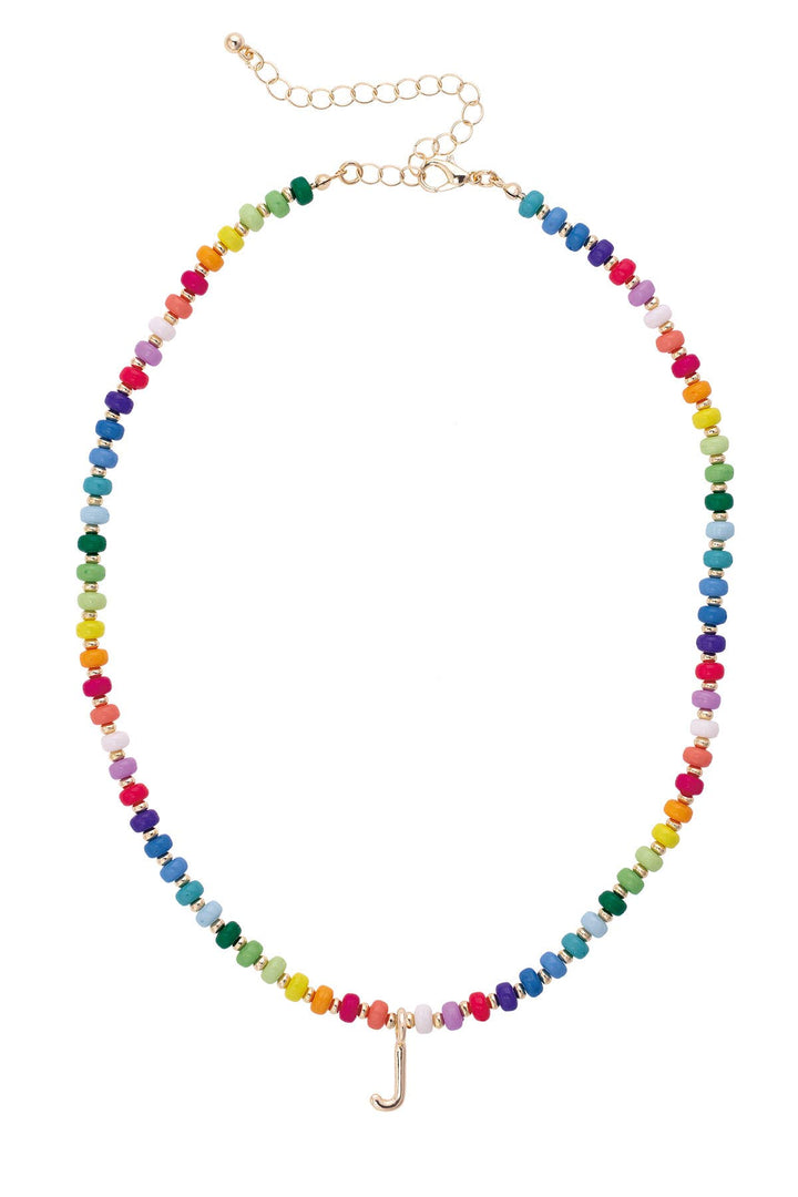 Rainbow Beaded Mini Initial Necklace