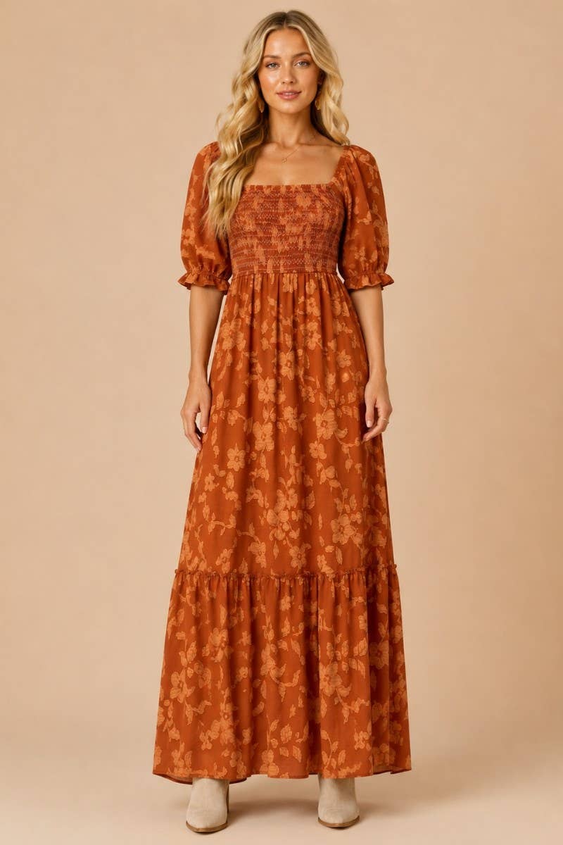 Autumn Glow Smocked Maxi Dress