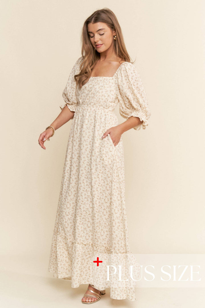 Floral Print Square Neckline Maxi Dress