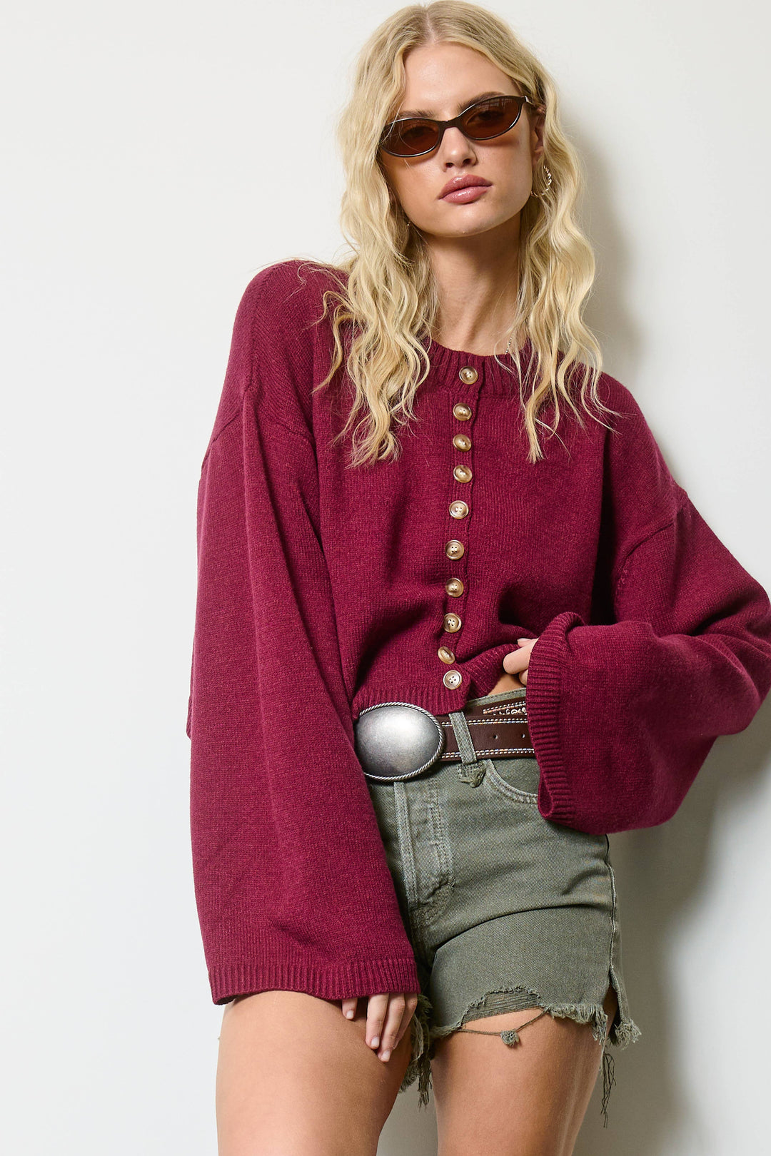 Button Front Cropped Knit Cardigan | Black + Olive + Burgundy