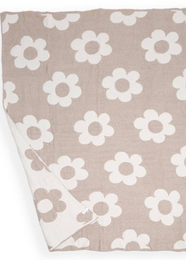 Daisy Pattern Print Cozy Soft Throw Blanket | Beige