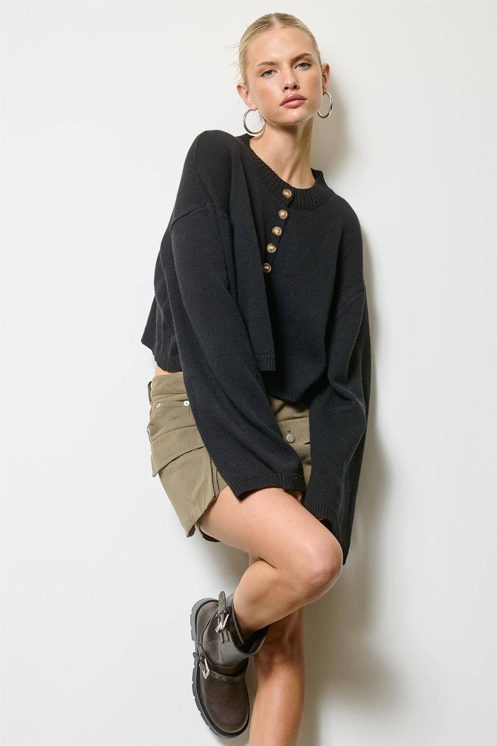 Button Front Cropped Knit Cardigan | Black + Olive + Burgundy