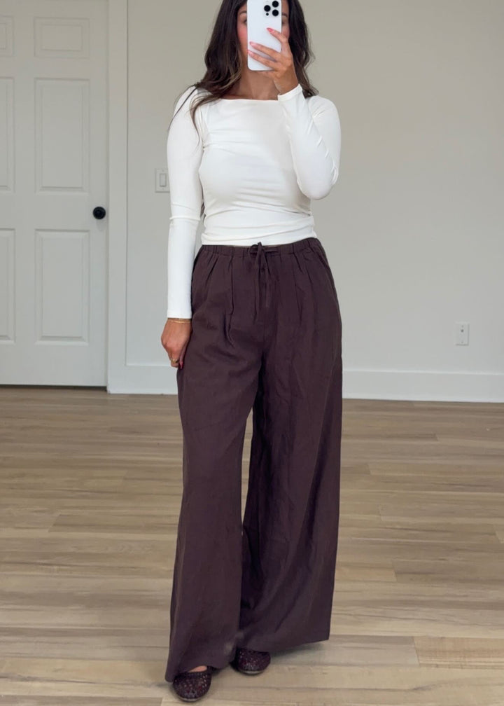 Gathered Drawstring Wide Leg Trouser