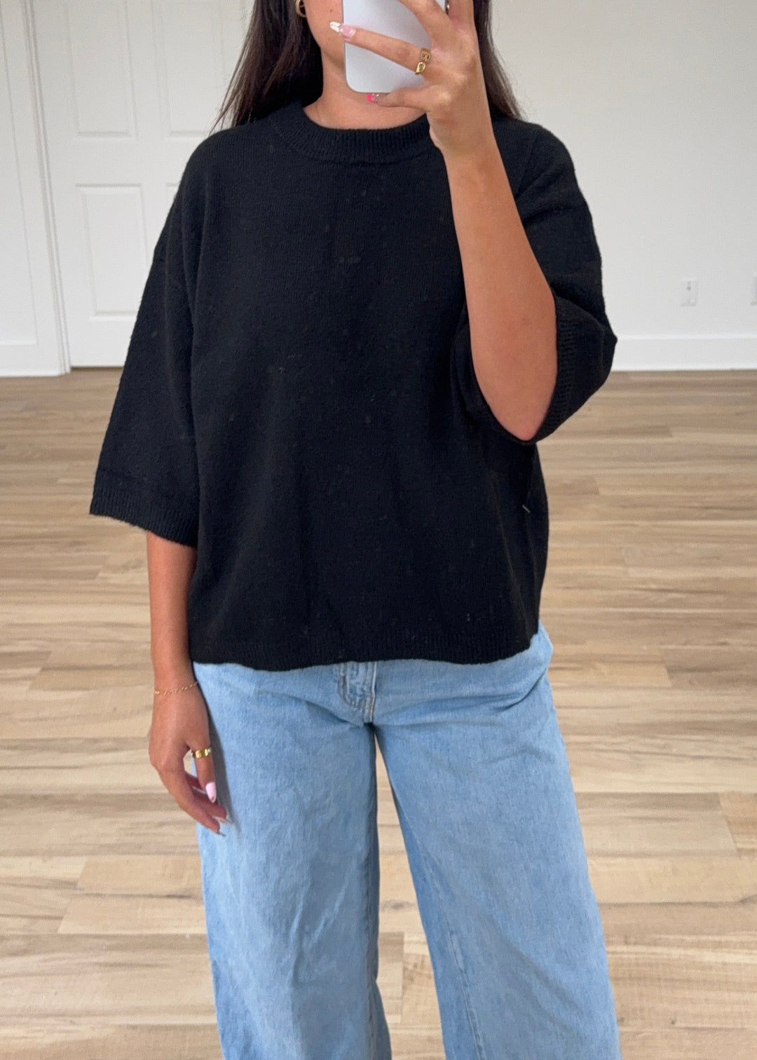 Fall Classic Half Sleeve Sweater | Black + Burgundy