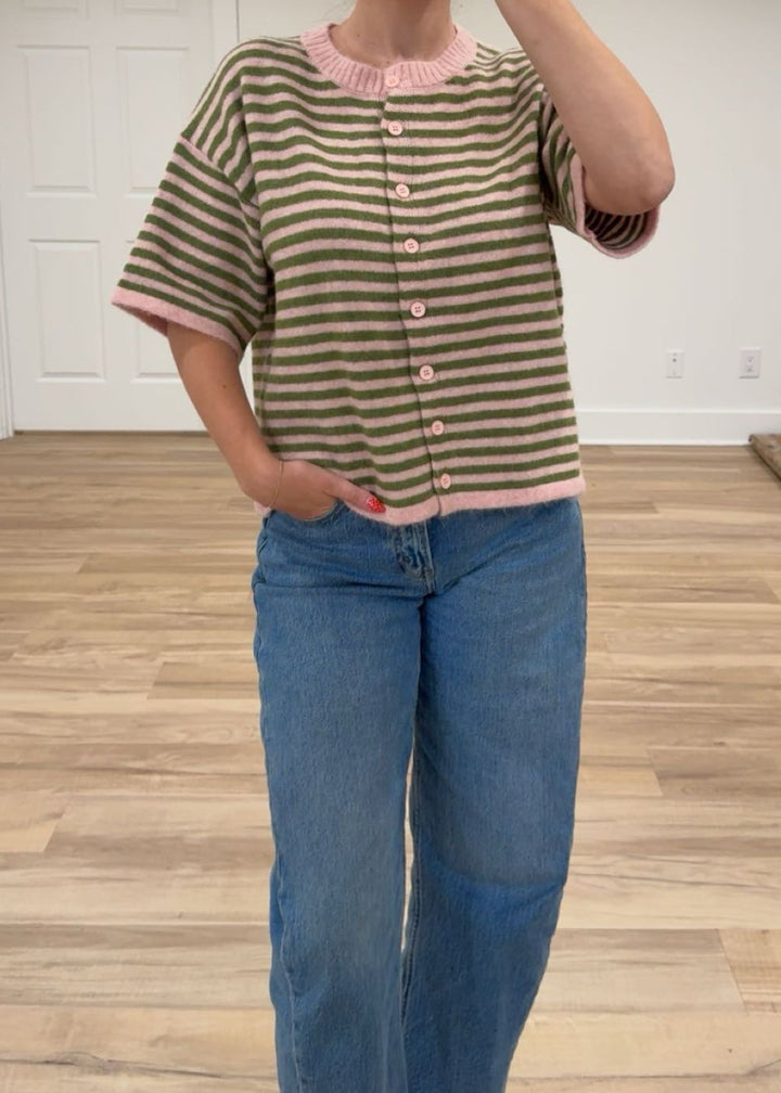 Olive Blossom Striped Sweater