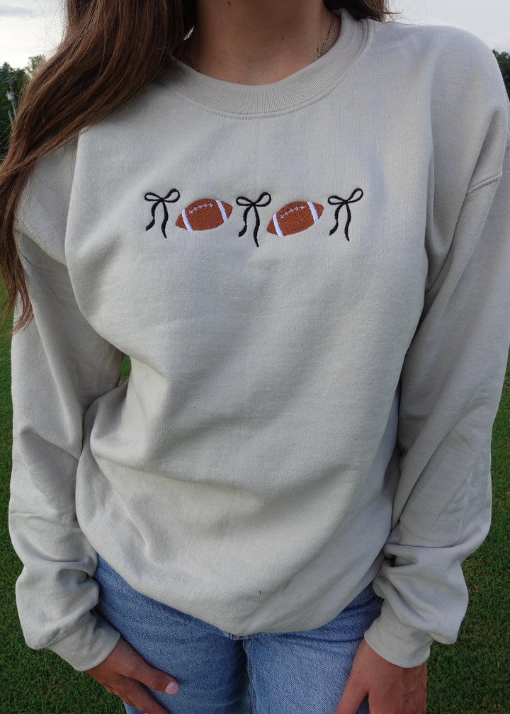 Football & Bow Crewneck | Tan