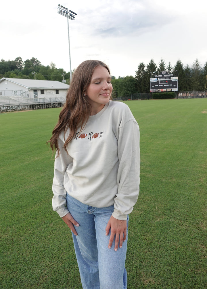 Football & Bow Crewneck | Tan