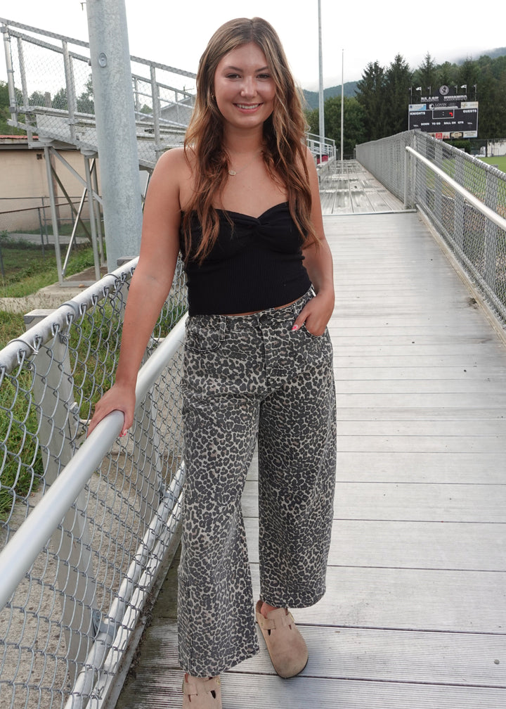 Leopard Print Barrel Jeans
