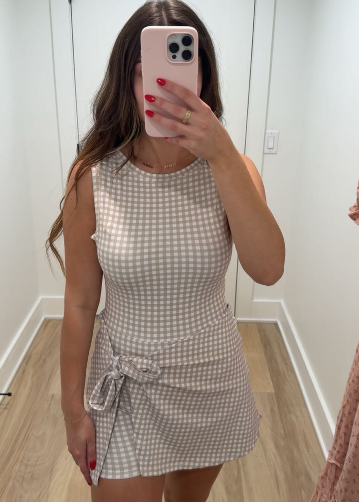 Beige Gingham Athletic Dress