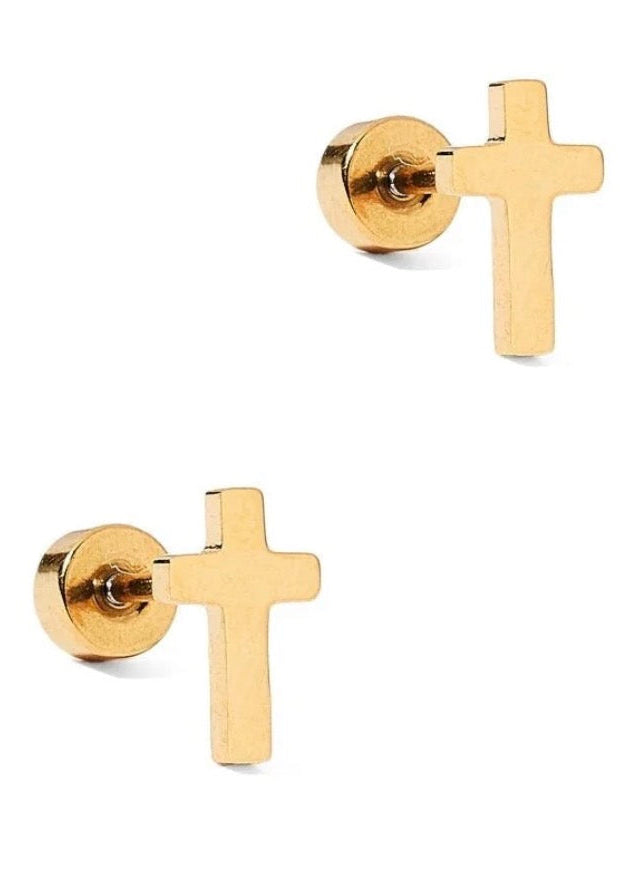 Catherine Gold Cross Screwback Stud Earrings | LINNY CO