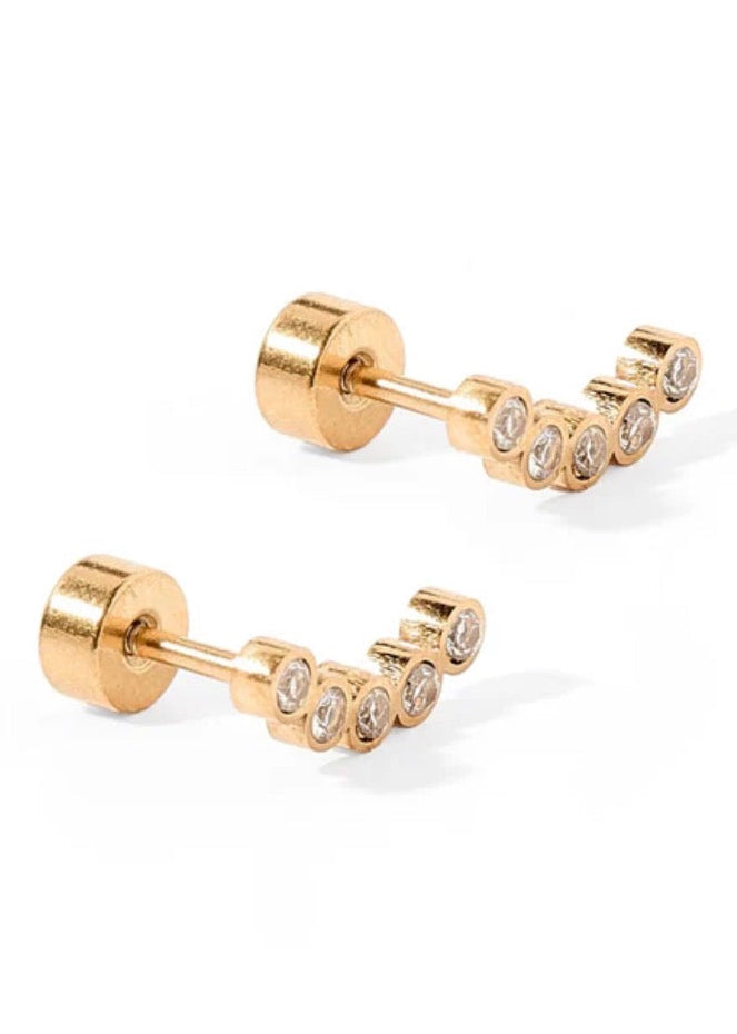 Abigail Sparkle Screwback Stud Earrings Gold- LINNY CO