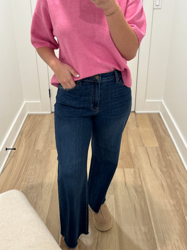 Dark Slim Wide Leg Jeans
