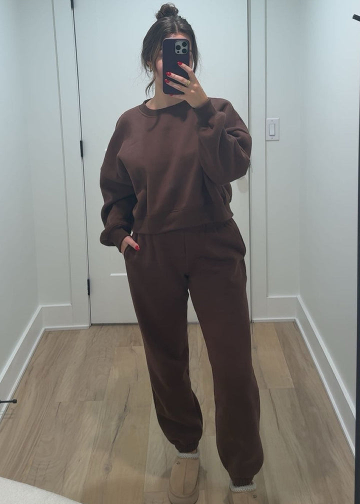 Cozy Fleece Sweatpants | Brown + Gray