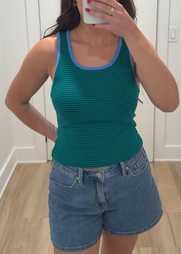 Summertime Stripe Tank Top | Green + Pink