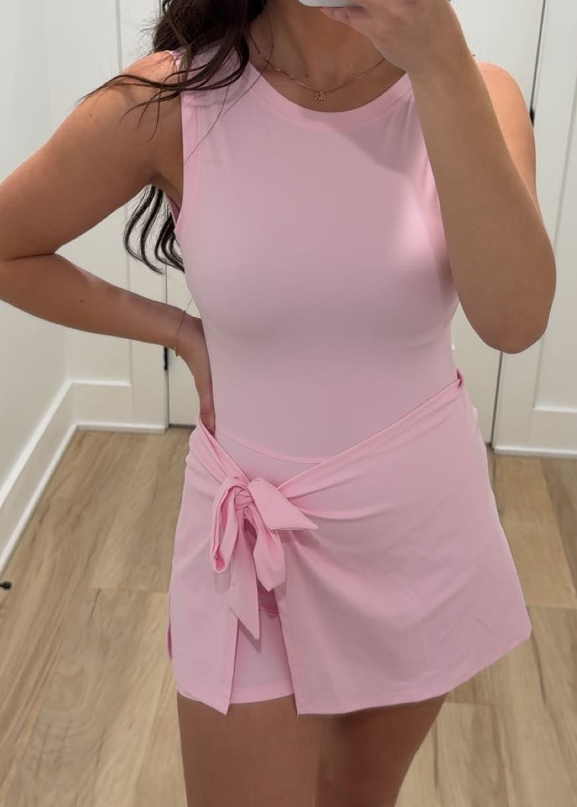 Court Side Cutie Wrapped Athletic Dress | Cassidy Pink + Lemon