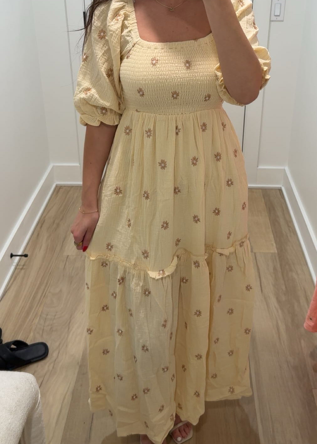Floral Embroidered Tiered Maxi Dress | Cream + Pink