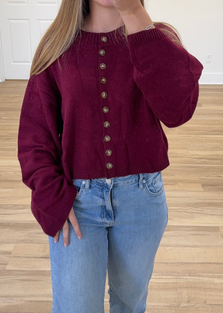 Button Front Cropped Knit Cardigan | Black + Olive + Burgundy