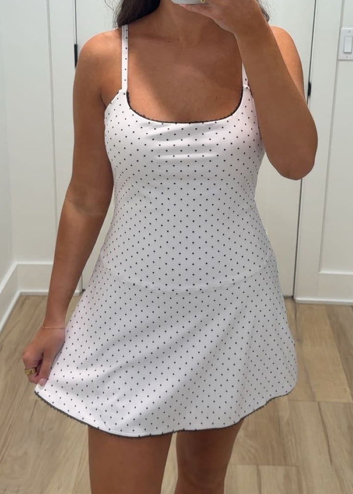 Polka Dot Print Lace Trim Ruffle Mini Dress