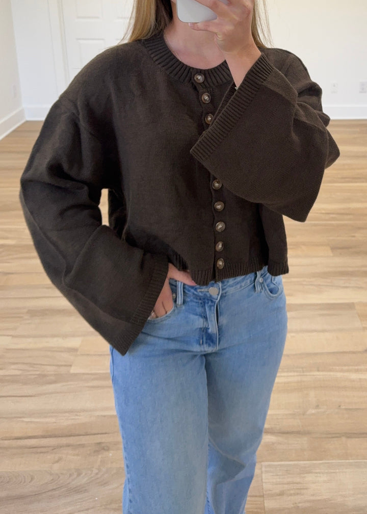 Button Front Cropped Knit Cardigan | Black + Olive + Burgundy