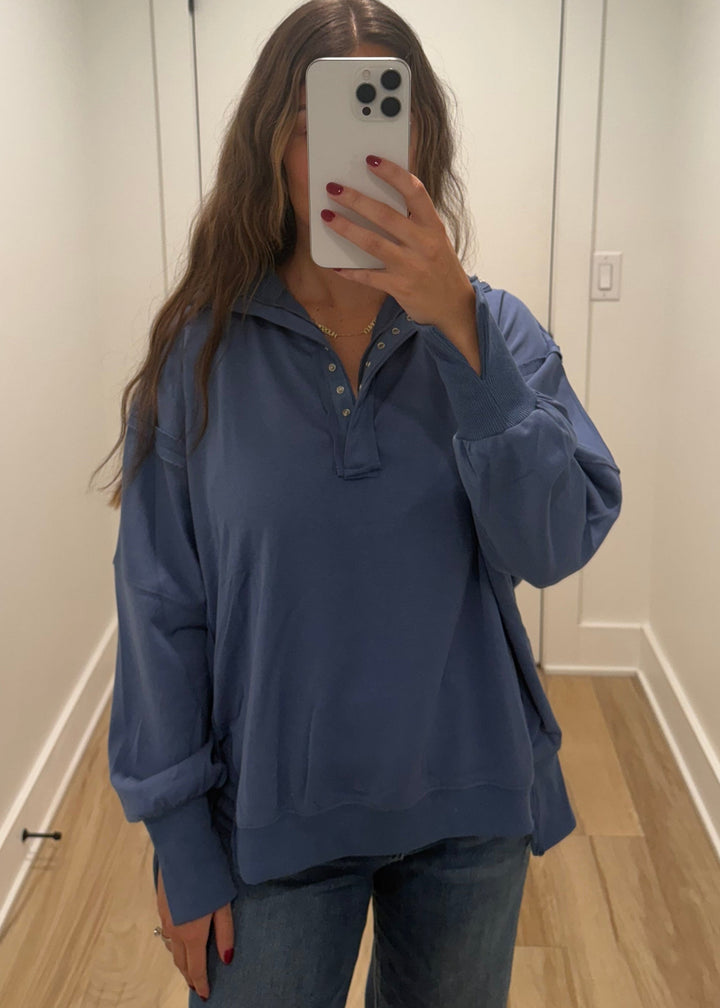 Running Late Pullover | Blue, Mocha, Charcoal