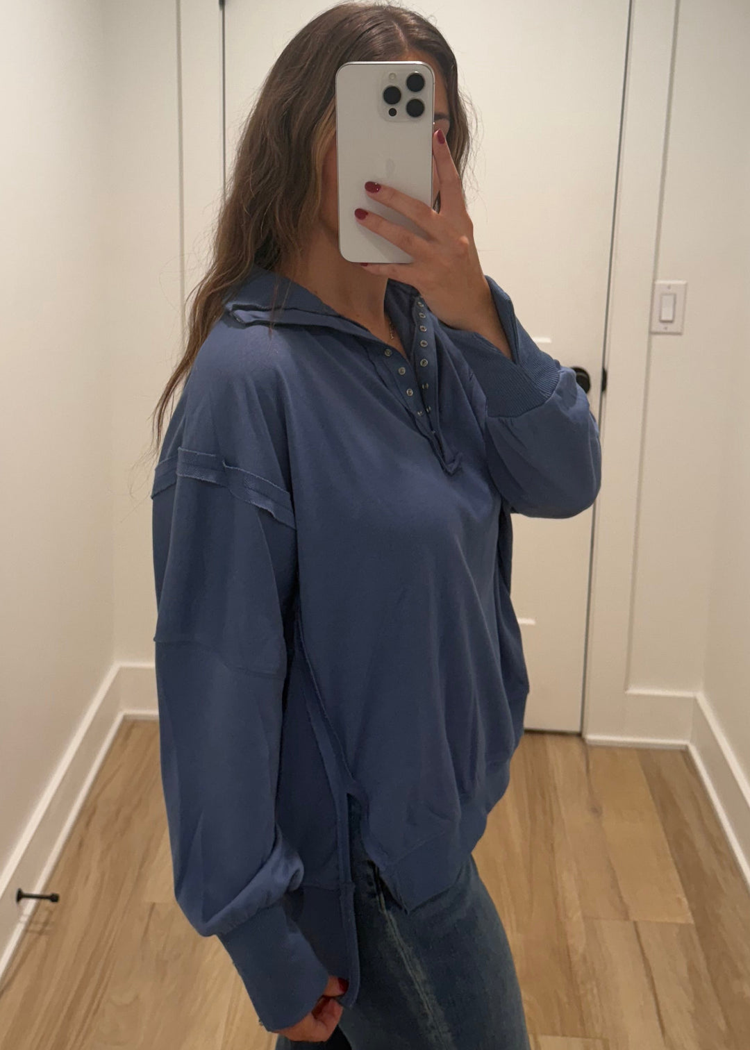 Running Late Pullover | Blue, Mocha, Charcoal