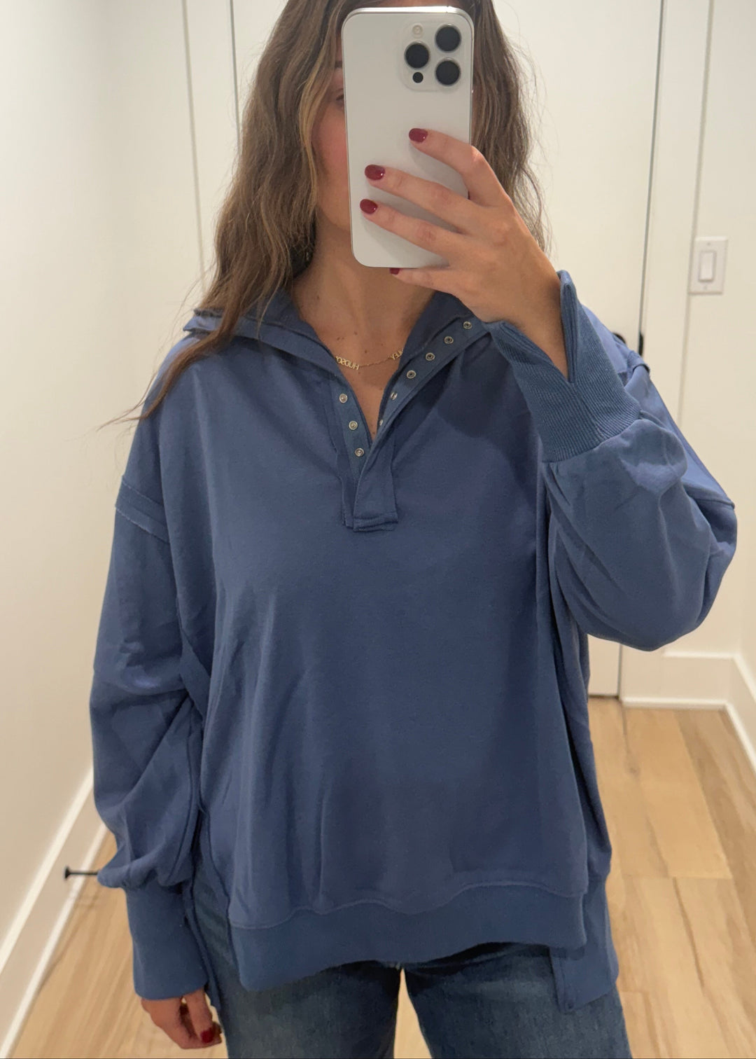 Running Late Pullover | Blue, Mocha, Charcoal