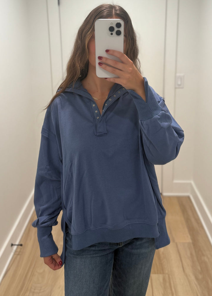 Running Late Pullover | Blue, Mocha, Charcoal