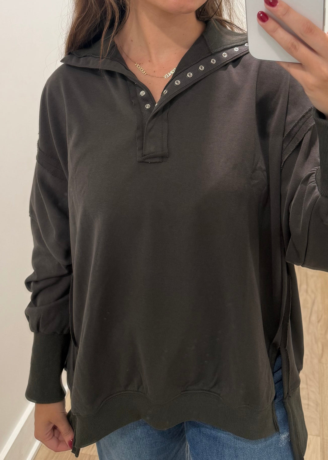 Running Late Pullover | Blue, Mocha, Charcoal