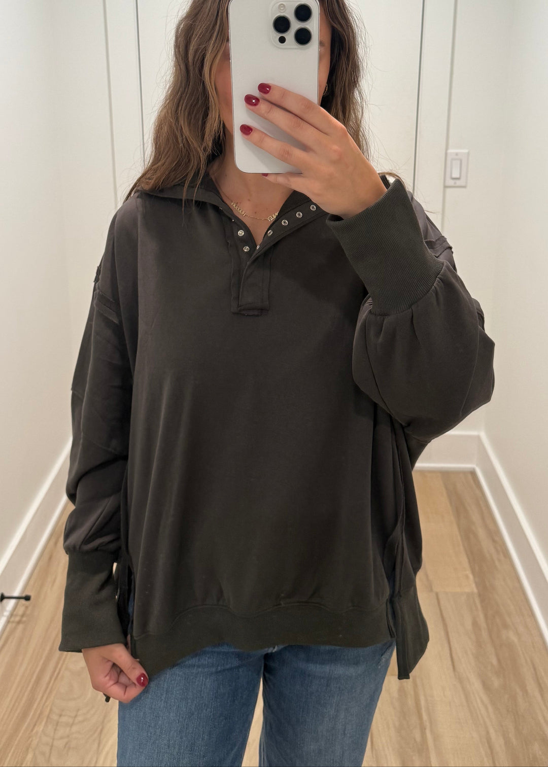 Running Late Pullover | Blue, Mocha, Charcoal