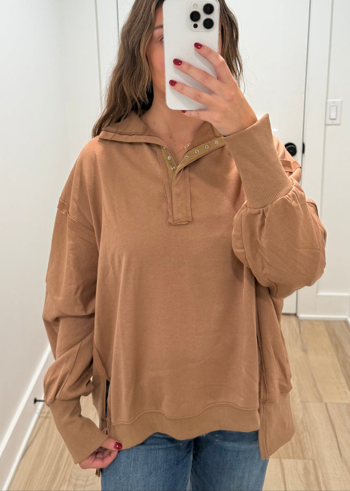 Running Late Pullover | Blue, Mocha, Charcoal