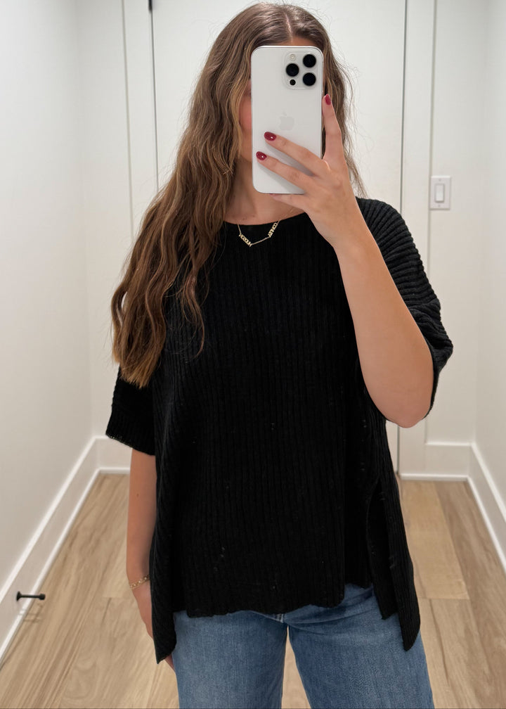 Round Neck Dolman Short Sleeve Oversized Sweater