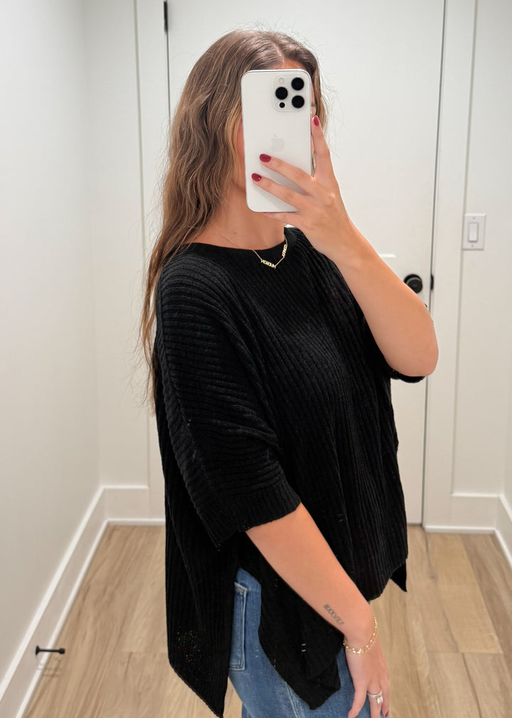 Round Neck Dolman Short Sleeve Oversized Sweater