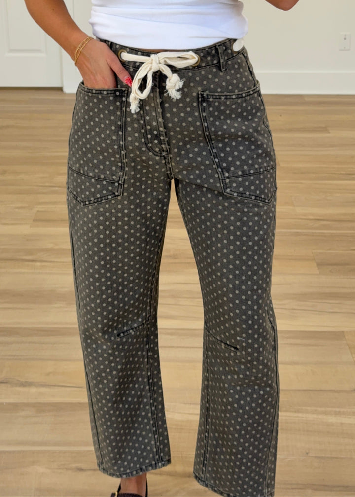 Polka Dot Printed Barrel Pants