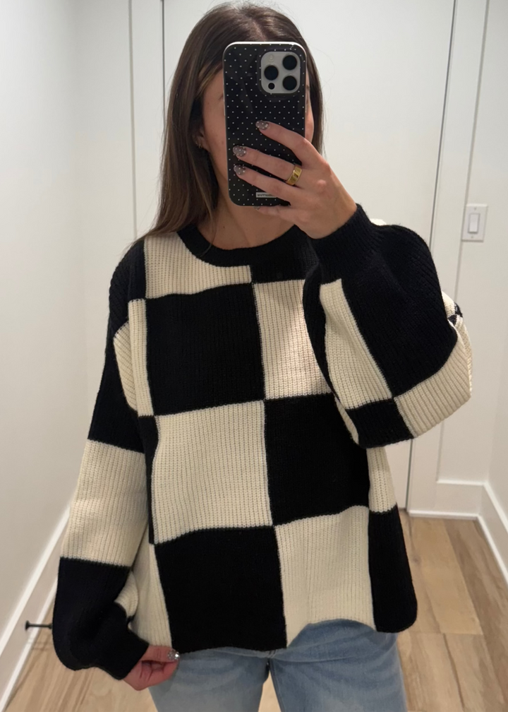 The Cozy Check Sweater | Black & Green