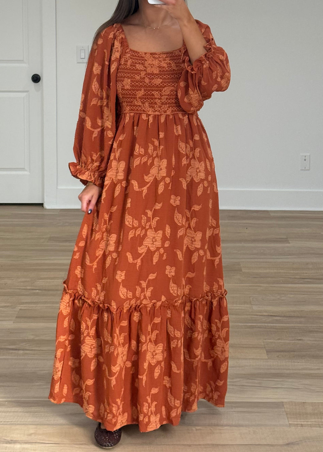 Autumn Glow Smocked Maxi Dress