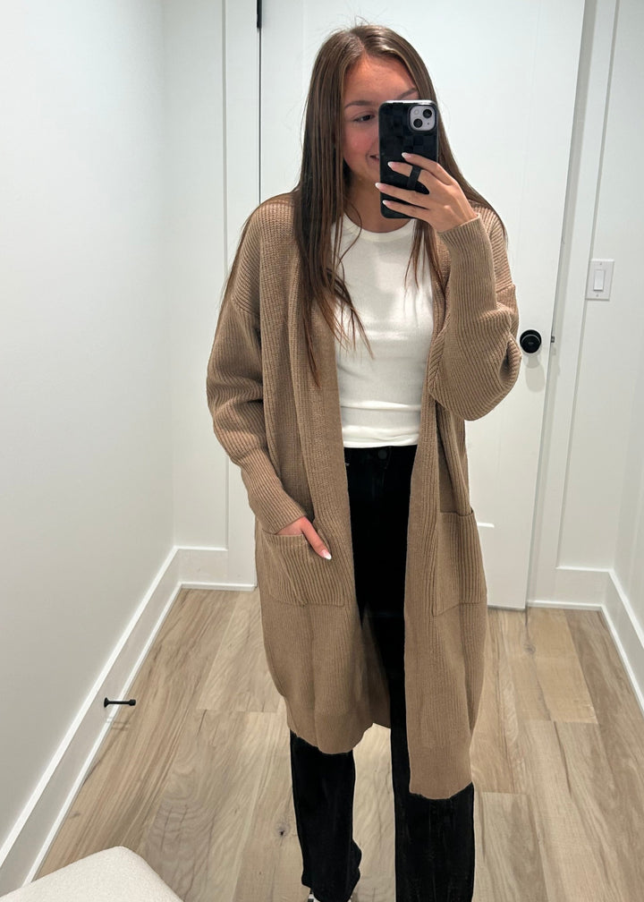 Ribbed Open Knit Cardigan | Taupe