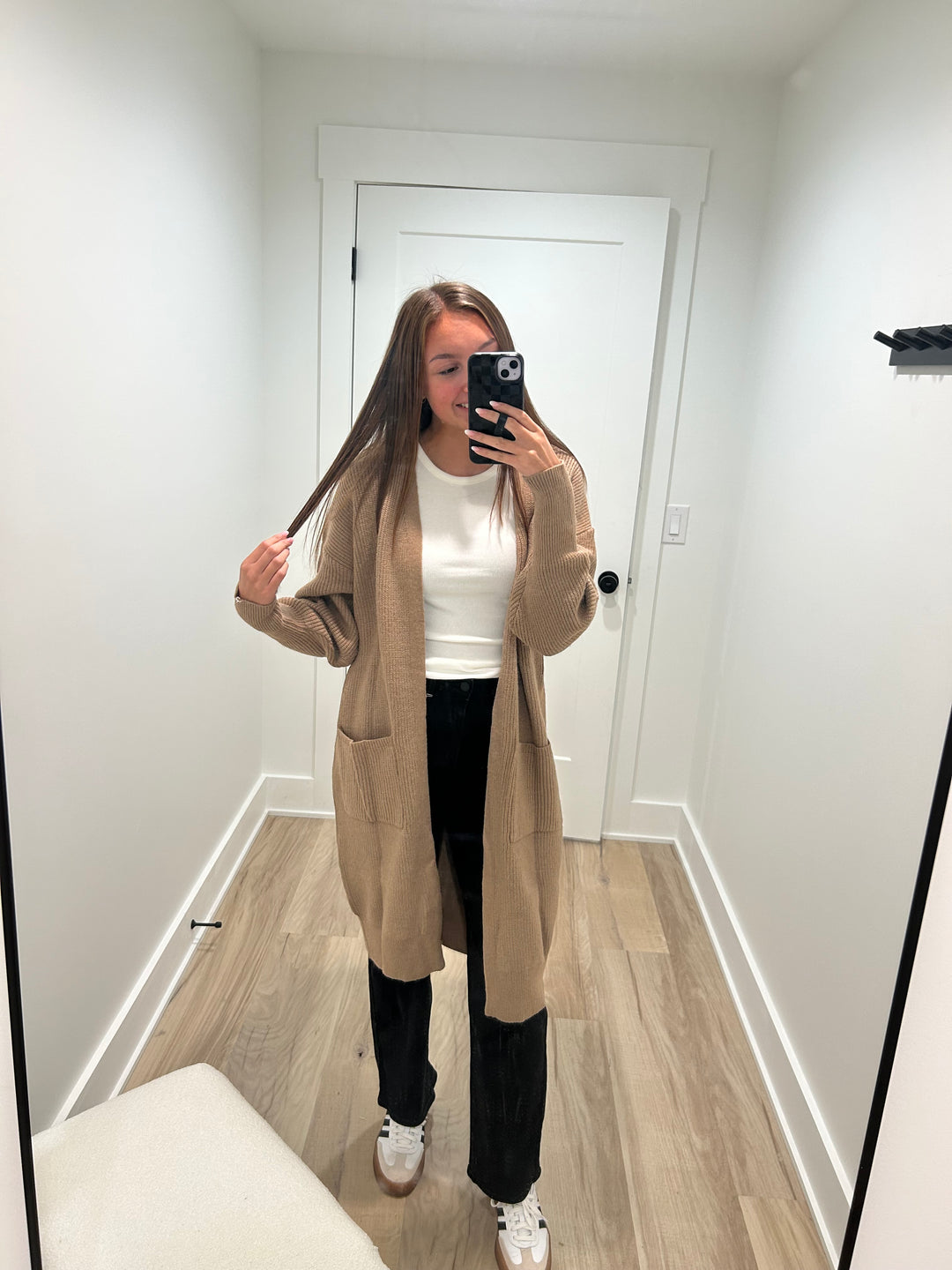 Ribbed Open Knit Cardigan | Taupe