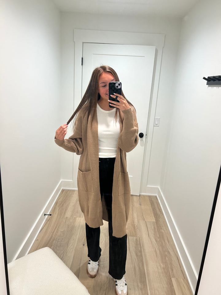 Ribbed Open Knit Cardigan | Taupe