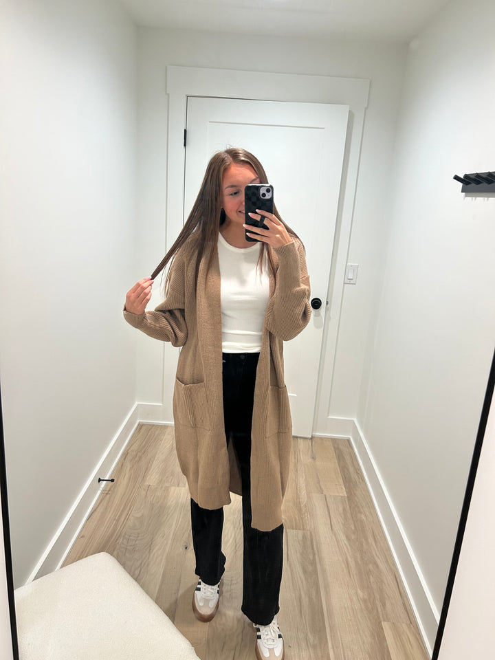 Ribbed Open Knit Cardigan | Taupe