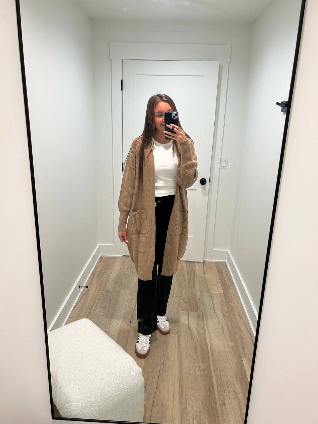 Ribbed Open Knit Cardigan | Taupe