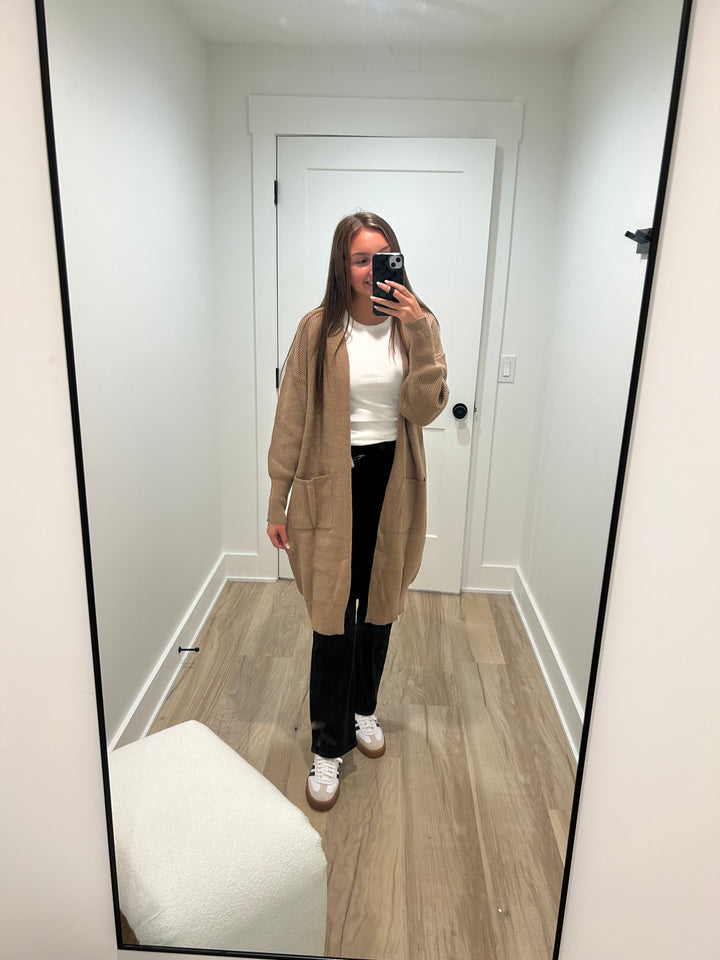Ribbed Open Knit Cardigan | Taupe