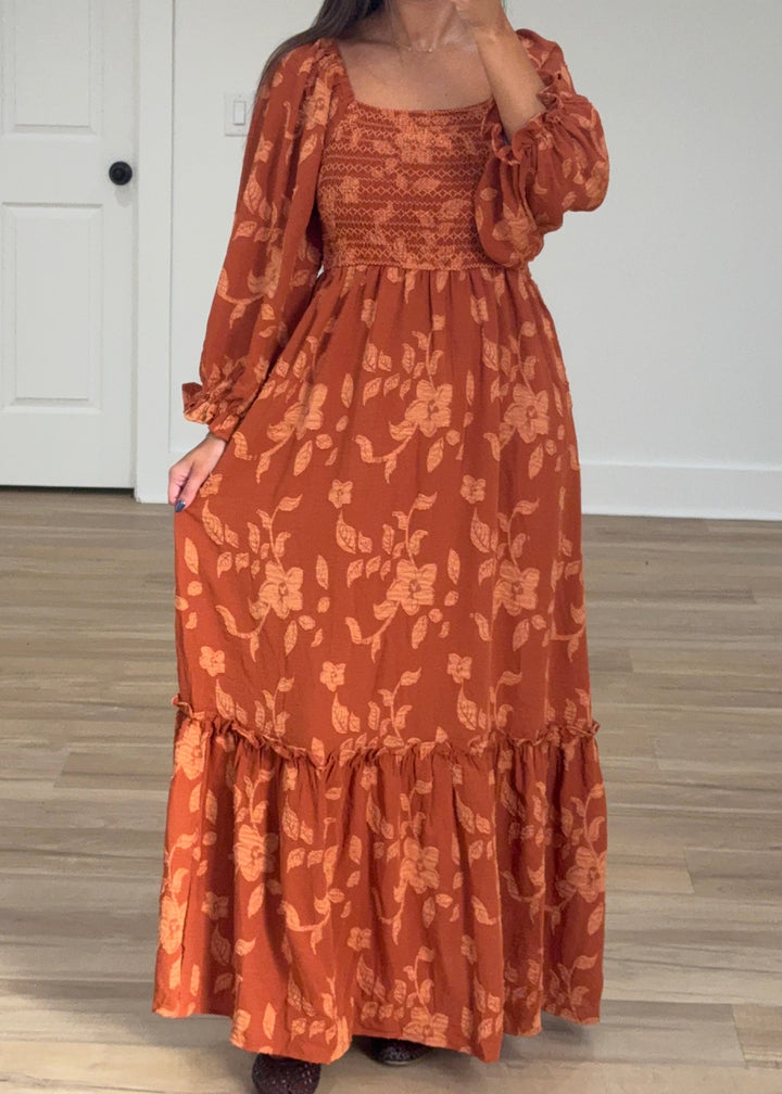 Autumn Glow Smocked Maxi Dress