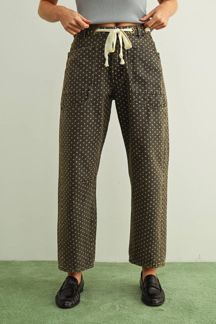 Polka Dot Printed Barrel Pants