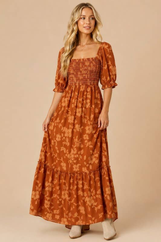 Autumn Glow Smocked Maxi Dress