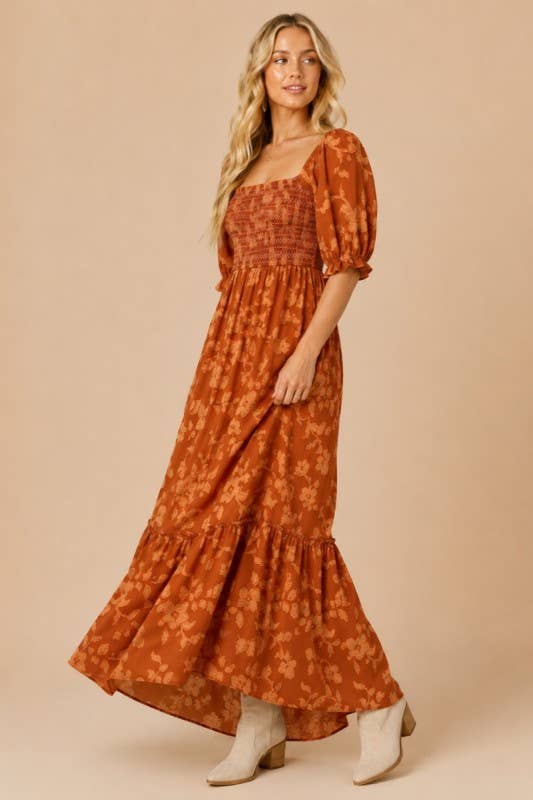 Autumn Glow Smocked Maxi Dress