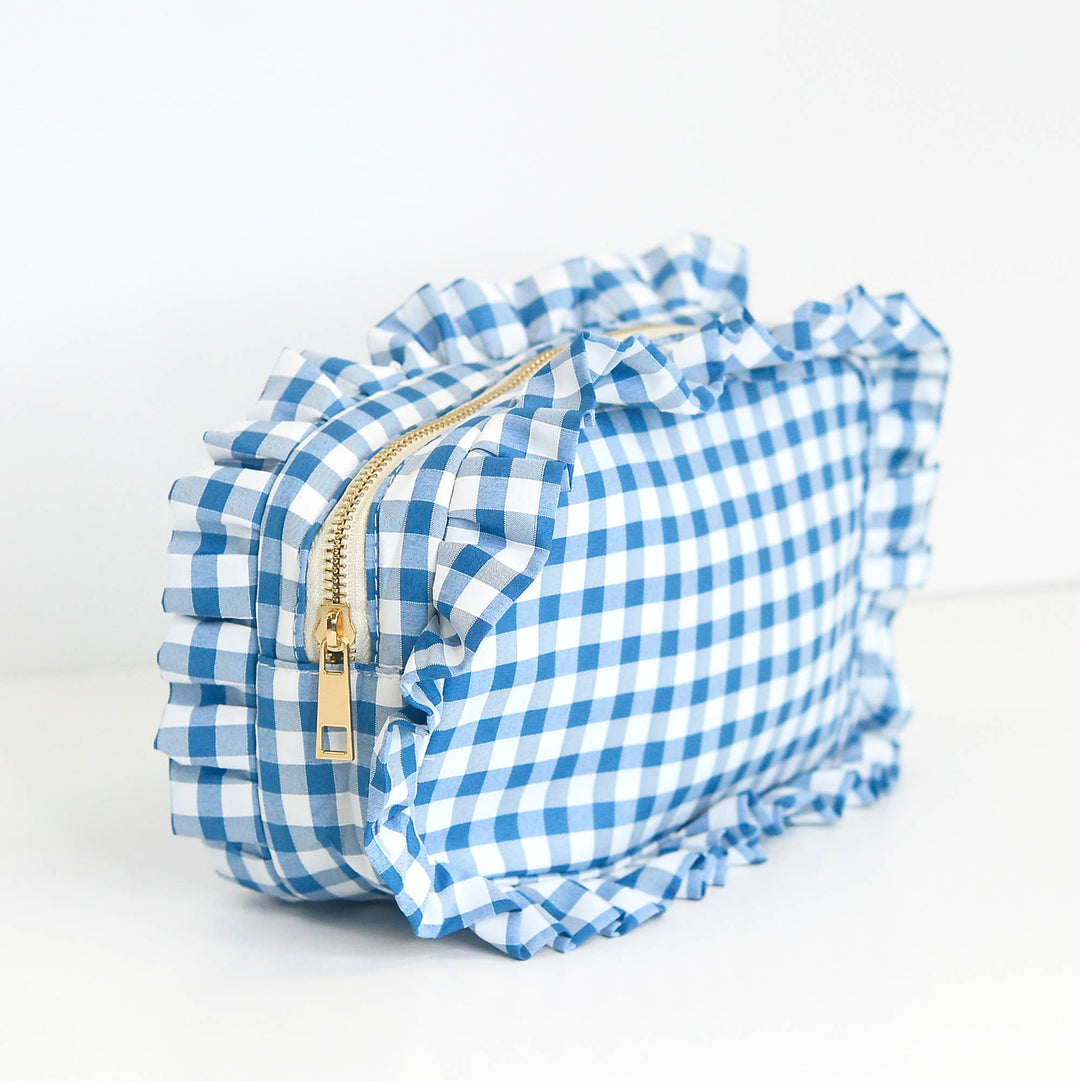 Gingham Ruffle Cosmetic Bag