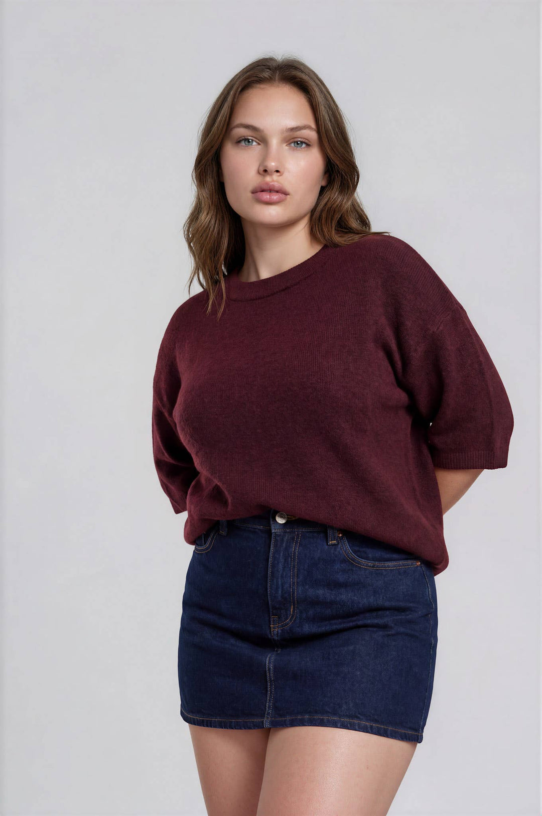 Fall Classic Half Sleeve Sweater | Black + Burgundy