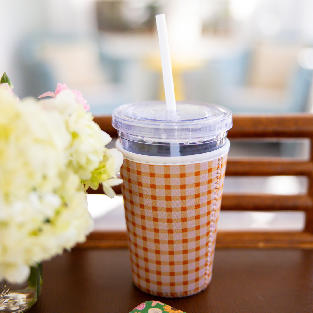Orange Gingham| Reusable Coffee Sleeve
