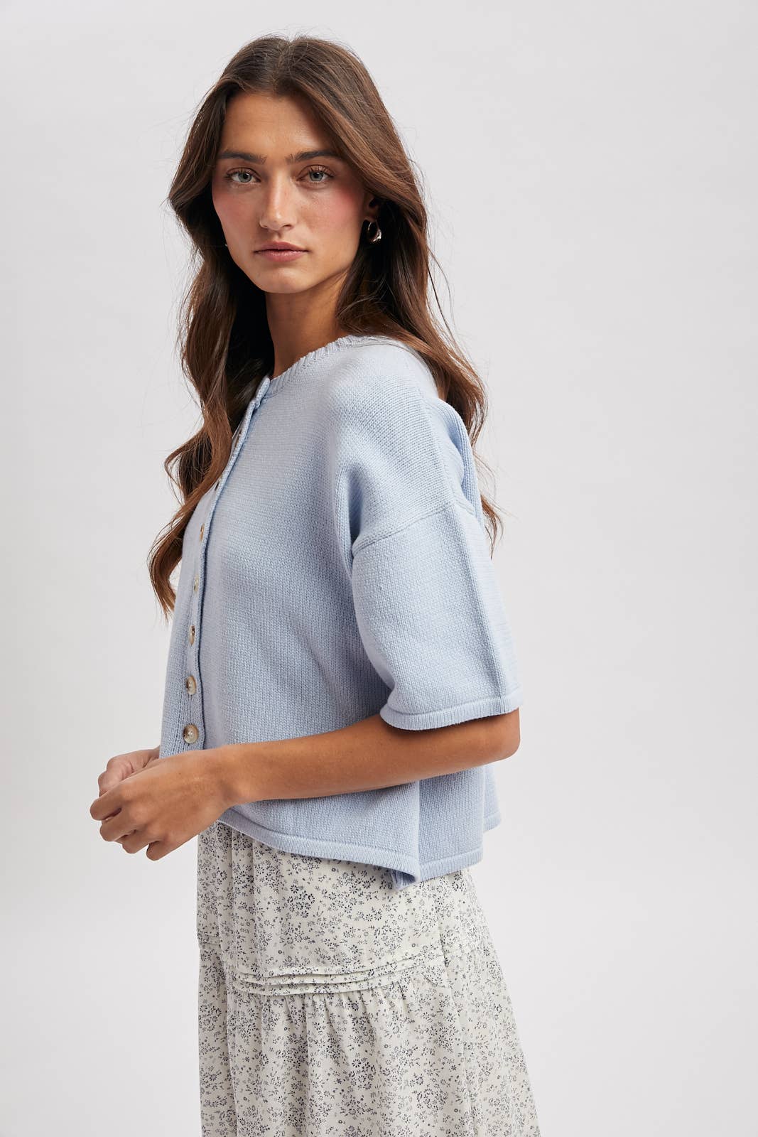 Button-Up Sweater Knit Top | Light Blue